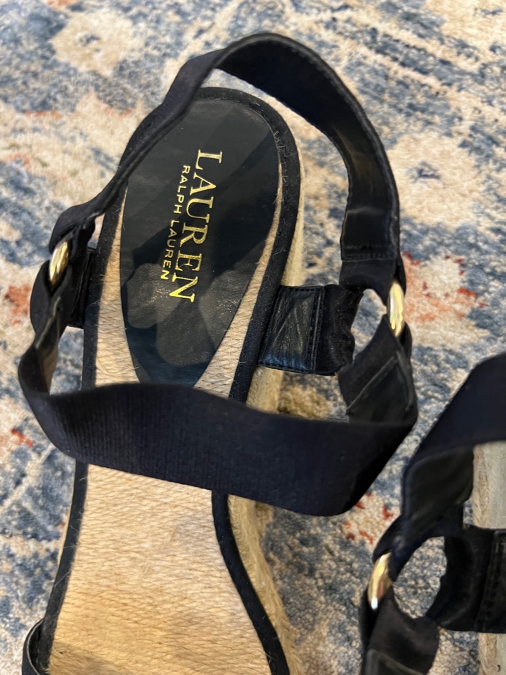 Ralph Lauren Black Espadrille Ankle-Strap Wedge Sandals - Picture 5 of 11
